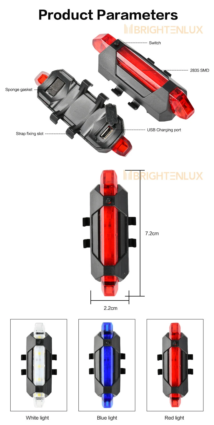 Brightenlux 3 Colours Red Blue White USB Charging Bike Taillight