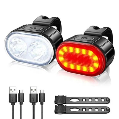 Set di luci per bici a LED 350mAh USB ricaricabile per bicicletta anteriore luce posteriore faro fanale posteriore torcia accessori per biciclette